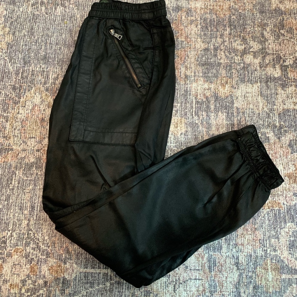 DWP Waxed Leatherette Black Joggers, Size X-Small